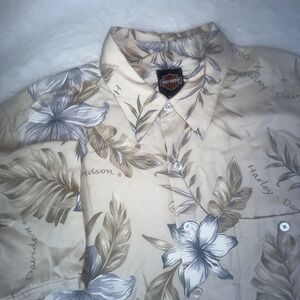 Harley-Davidson‎ Shirt Mens L Multicolor Silk Hawaiian Tropical Floral Button Up